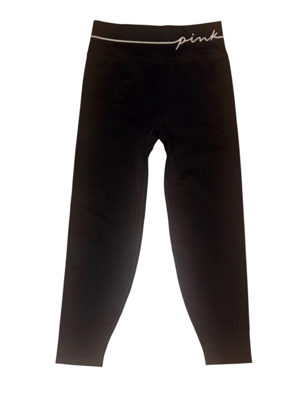 Victorias Secret PINK Black Seamless Leggings W/White PINK logo Waist
